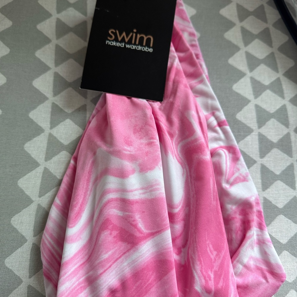 👙 NWT Naked Wardrobe Pink Marble One Piece Bathing Suit - Picture 7 of 8